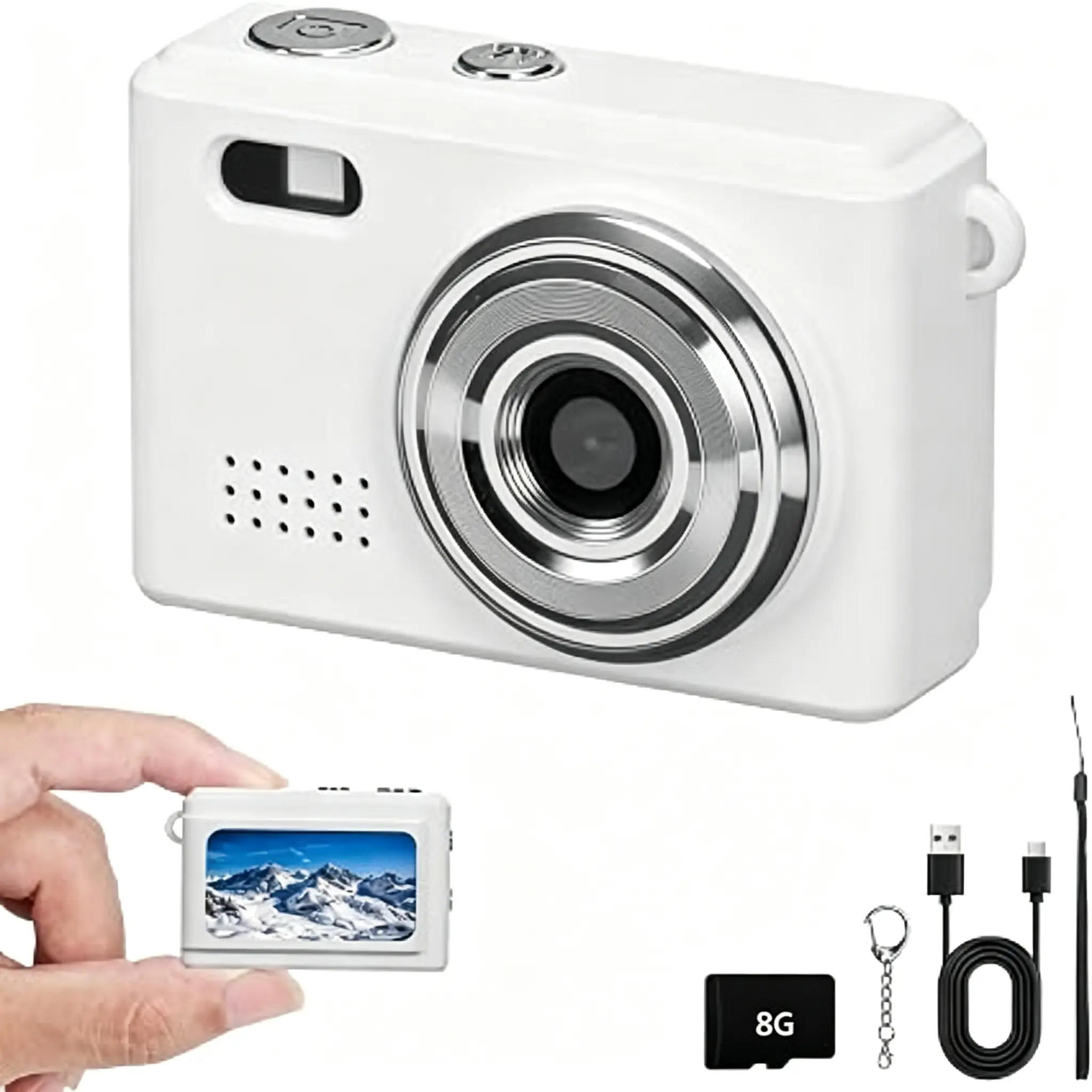 Mini Keychain Camera, FHD 1080p Mini Digital Camera with 8GB SD Card, 0.96" HD Display, 100 Mins Battery Life Small Camera for Travel Study Recording (Pink)