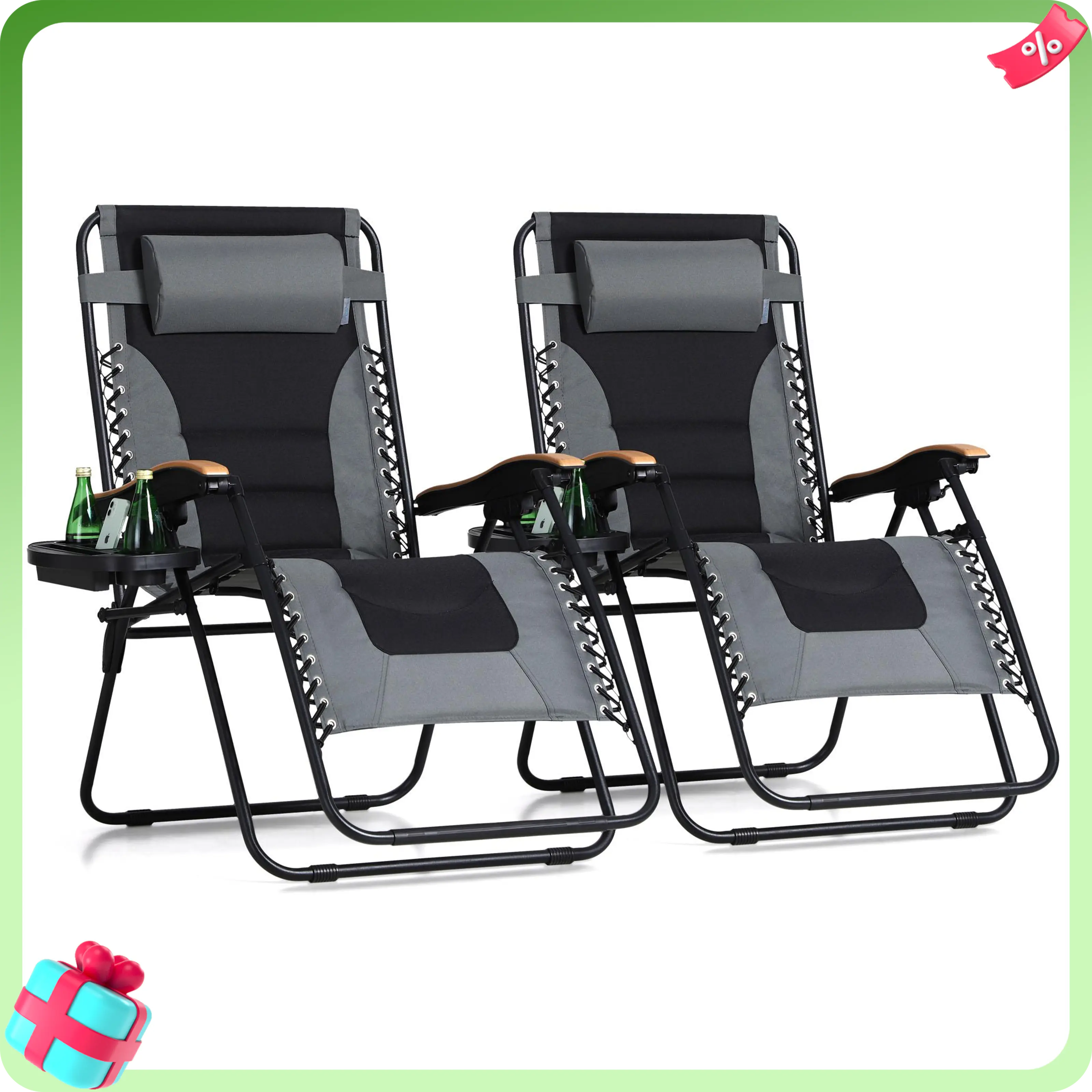 DealsForYouDays PHIVILLA Oversized Padded Zero Gravity Chair, 26''/28''/30" Wide Foldable Patio Recliner, Anti Gravity Lounger with Cup Holder, 400 LBS Weight Capacity