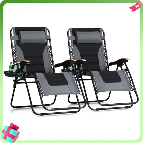 DealsForYouDays PHIVILLA Oversized Padded Zero Gravity Chair, 26''/28''/30" Wide Foldable Patio Recliner, Anti Gravity Lounger with Cup Holder, 400 LBS Weight Capacity