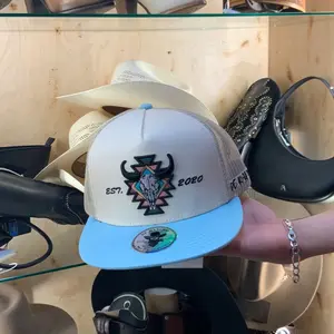 2020 Buffalo Design Trucker Hat - White & Blue Snapback with 2020 Embroidery