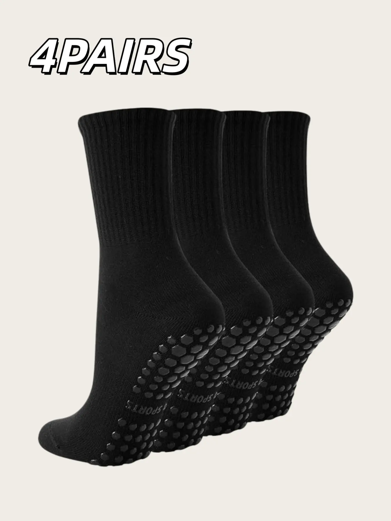 4 Pairs Women's Yoga Anti Slip Long Polyester Sport Socks, Ideal for Pilates, Ballet, Dance Exercises, Comfortable and Durable Footwear