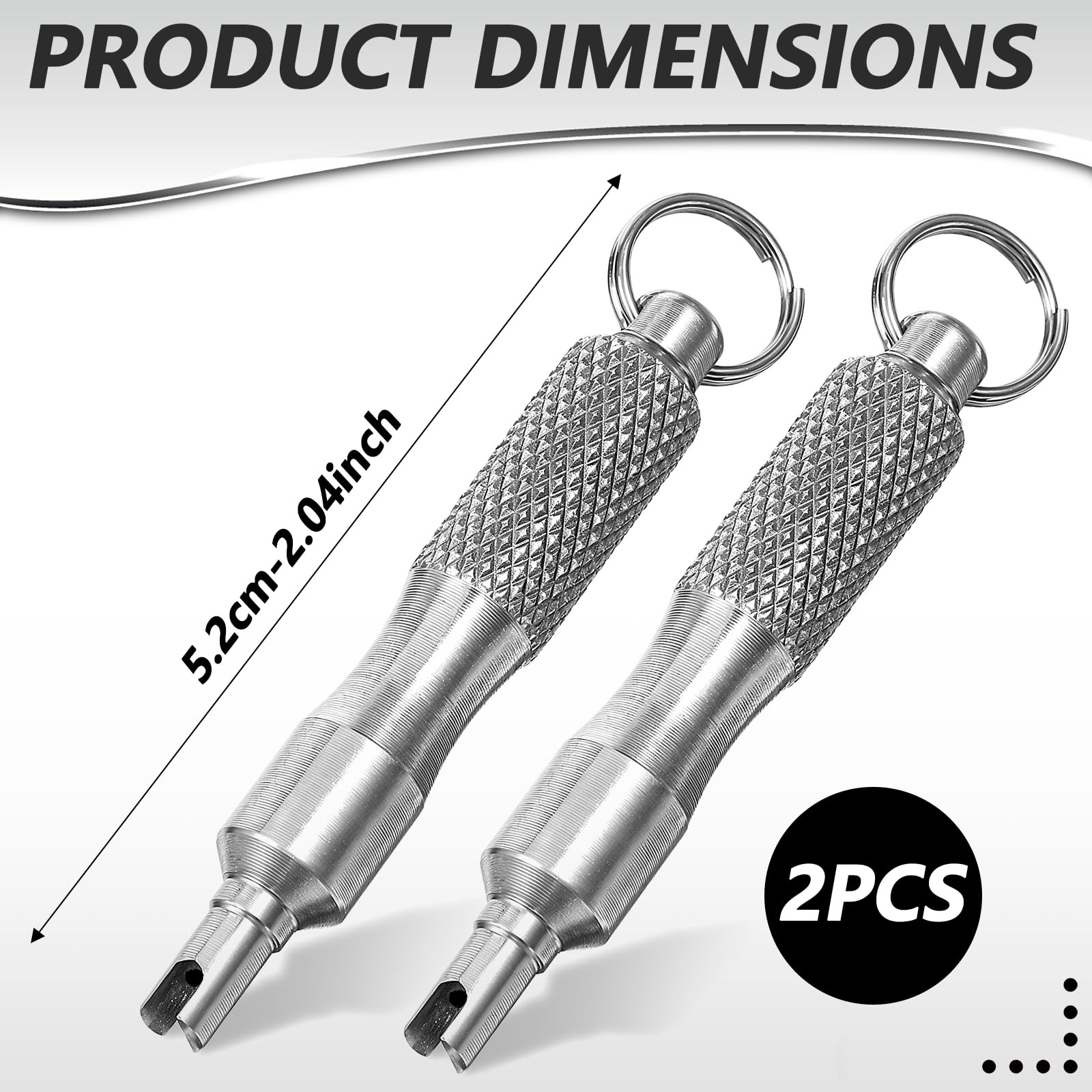 2 PCS Stainless Steel Valve Core Removal Tool Keychain, Portable Valves Core Disassembly and Repair Tools for Bicycle Car Motorcycle Repair Install Accessory