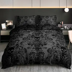 3PCS textured skeleton quilt cover set (1 quilt cover + 2 pillowcases do not contain quilt core pillow core), high definition printing in home dormitory Decorative Bedding Set