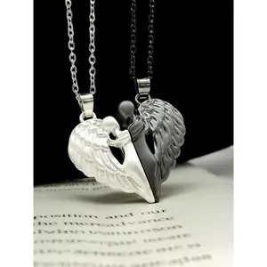 2PCS Couple Wing Design Pendant Necklace, Stainless Steel Jewelry for Party, Daily Clothing Decor, Trendy All-match & Exquisite Jewelry for Birthday Gift lovisa  necklace