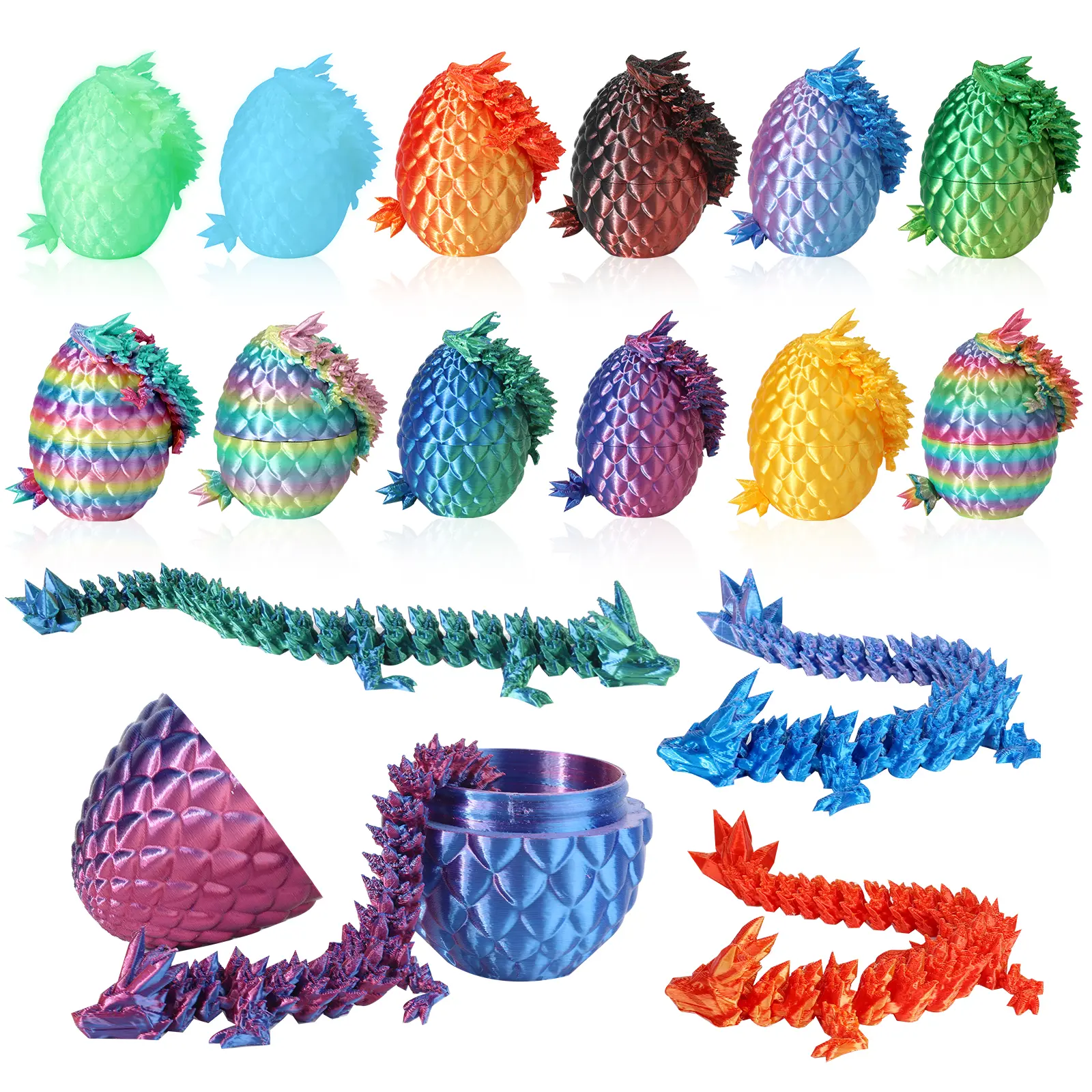 12PCS 3D Printed Dragon Eggs with Dragon Inside, Easter Egg Stuffers, Articulated Dragon Fidget Toy for Kids Boys Girls, Mystery Dragon Eggs for Boys Girls Birthday Gifts