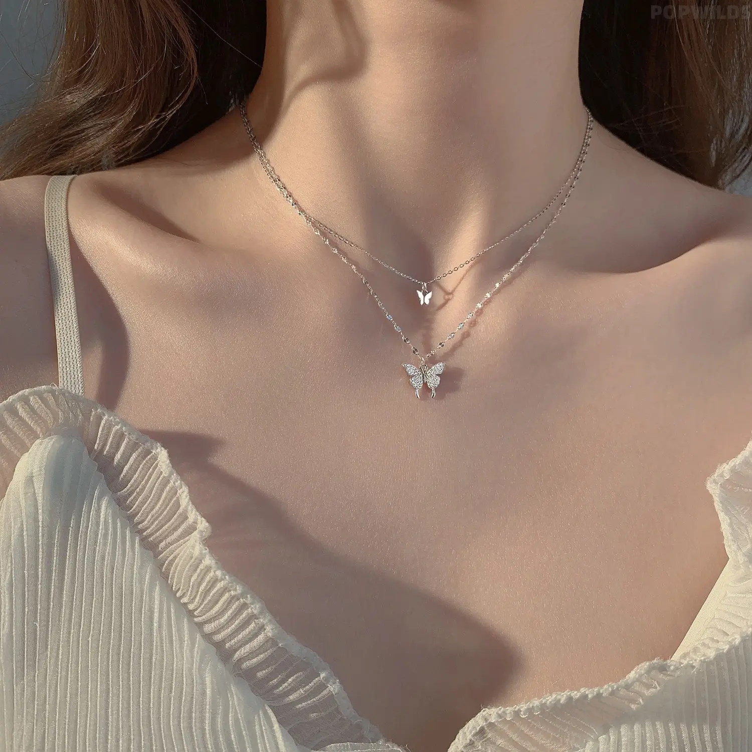 Women's Non-Fade Titanium Steel Double-Layer Butterfly Necklace - Casual Female Multi-Strand Choker, Minimalist Cold-Wind Clavicle Chain Jewelry for Those Who Love Minimalist Jewelry (New Summer Trend)
