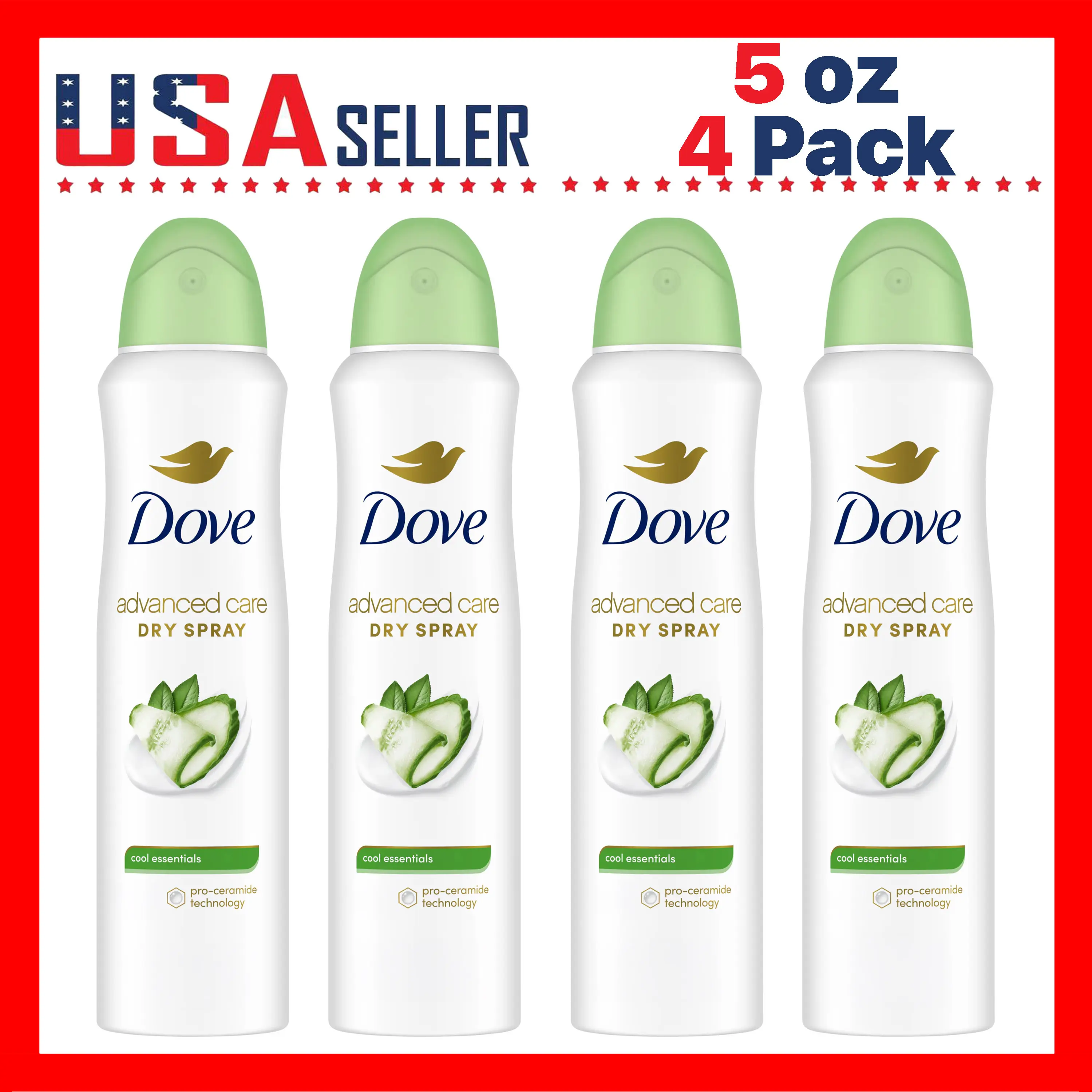 Dove Cucumber & Green Tea Scent x [4 Pack] Go Fresh Advanced Care Dry Spray Deodorant – Long-Lasting Fresh Feeling Body Spray for Women, Lightweight Quick-Dry Formula, Smooth Underarm Comfort, Clean Cucumber Aroma with Soft Green Tea Notes