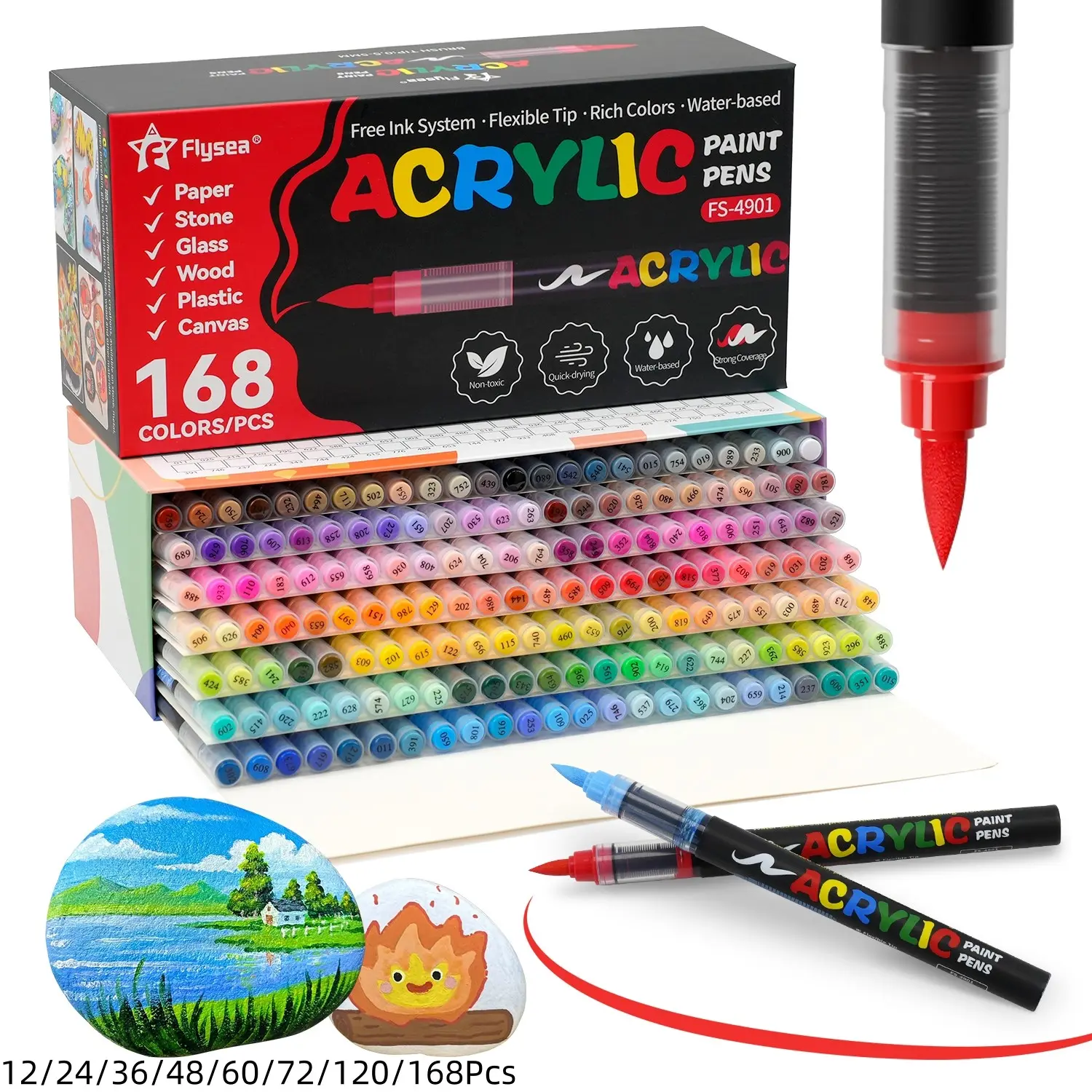 Acrylic Paint Marker Pen Set, 1 Box Waterproof Acrylic Drawing Markers Paint Pens for Rock, Wood, Fabric, Canvas, Glass, DIY Crafts, Art Supplies