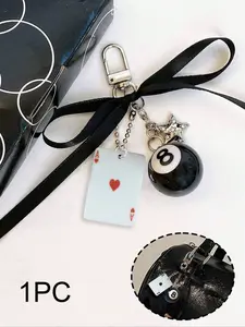 Y2K Six-Sided Dice Pendant for Bags, Bow Ribbon Keychain, Poker and Billiard Lovers Gift, Cute Pearl Bow Bag Charm for Friends and Family, Keychain Card