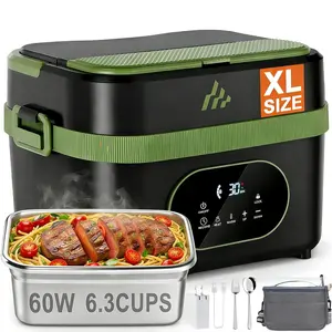 Cordless Electric Lunch Box XL 6.3-Cup, 60W  Heating Portable  Warmer with Scheduled Heating, Removable Divider, Large Capacity Heated Lunch Box for Work & Outdoor