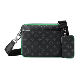 Louis Vuitton Trio Messenger Bag for Men – Silver Metal Hardware, Coated Canvas, Black and Green