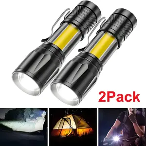 MINIRetractable Pen Clip Flashlight, 400mAh USB Rechargeable, 3 Modes (Strong Light/Strobe/Side Light), Plastic Black, 40g Mini Portable, Life Waterproof, Infinite Zoom, Tail Switch, for Night Riding Jogging Camping Climbing