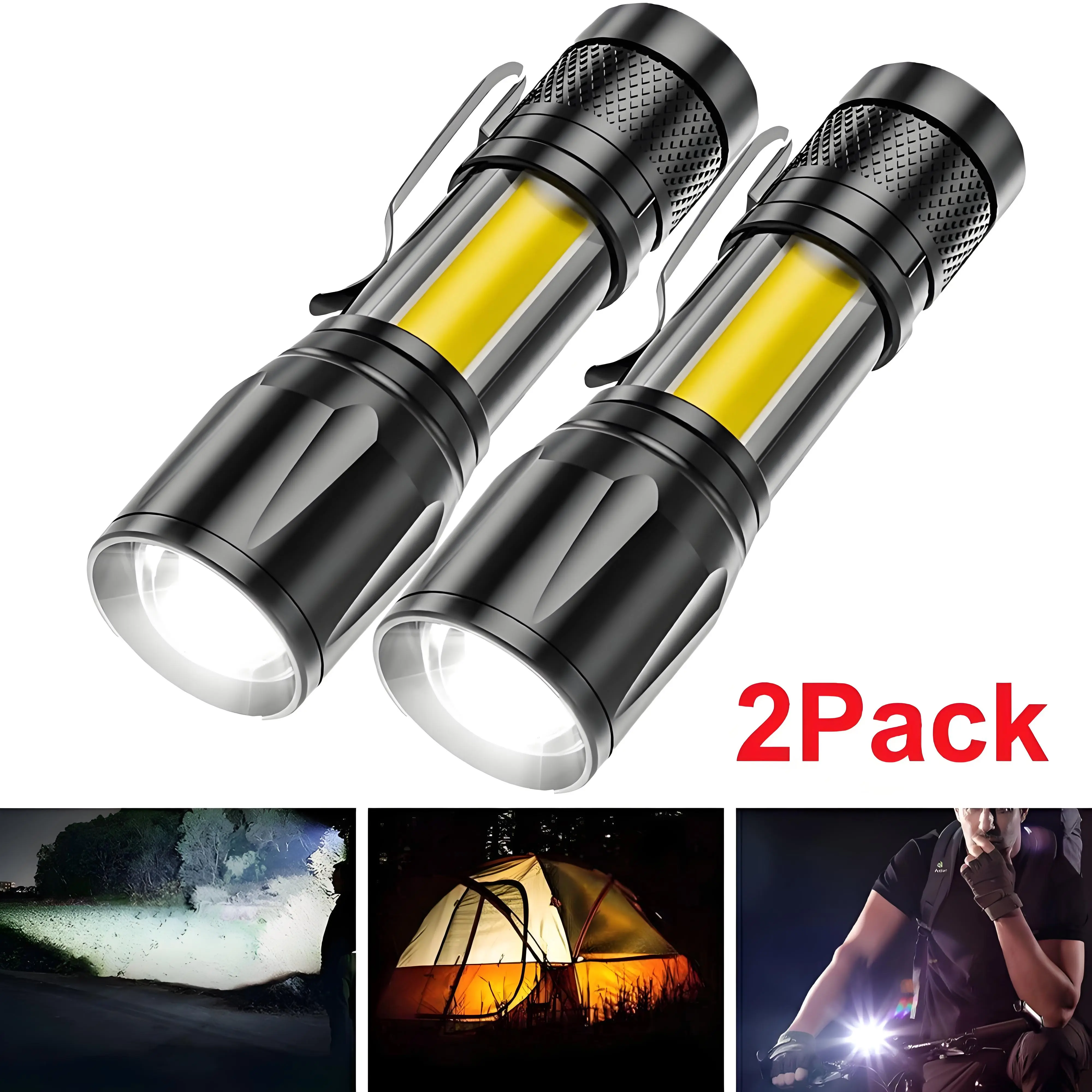 VASTFIRE Mini Retractable Pen Clip High Lumen Flashlight - 400mAh Fast-Charging USB Rechargeable Battery-Powered, 3 Modes (Strong/Strobe/Side), Infinite Zoom, Tail Switch, 40g Portable Black Plastic Body, Daily Waterproof USB Work Light for Night Riding