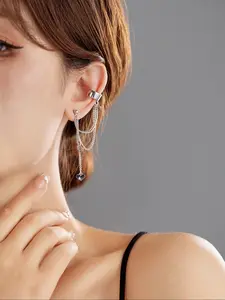 Women's Heart Leaf C-Shaped Ear Bone Clip Earrings, Ear Cuffs, Fashion Design with Love Tassel Pendant, Elegant Princess Style Jewelry Gift