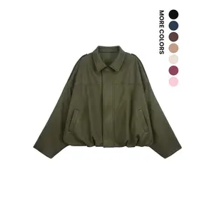 Women's suede bomb jacket spring lapel pilot jacket casual oversized long sleeved fashionable streetwear jacketRAIMENTRY