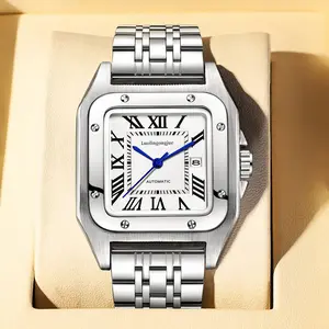 Solid Stainless Steel Men's Mechanical Watch Simple Roman Numerals with Date Window Large Hollow Automatic Movement Bold Masculine Gift for Young Men