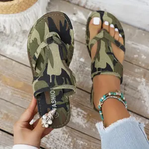 Women's New Fashion Camouflage Flat Slippers Comfortable Beach Sandals Lightweight Breathable Summer Indoor Outdoor Shoes for Women Casual Daily Wear
