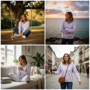 Ladies Handmade Tie-Dye V-neck Pullover Sweatshirt