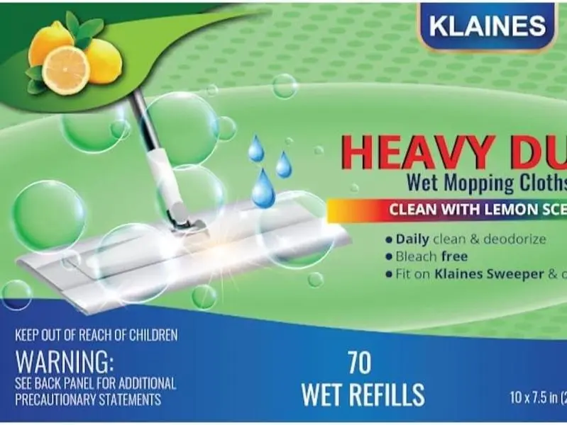 Klaines Heavy Duty Wet Mopping Cloths Lemon Scent Biodegradable 70 Count, White, KL-LM-F70