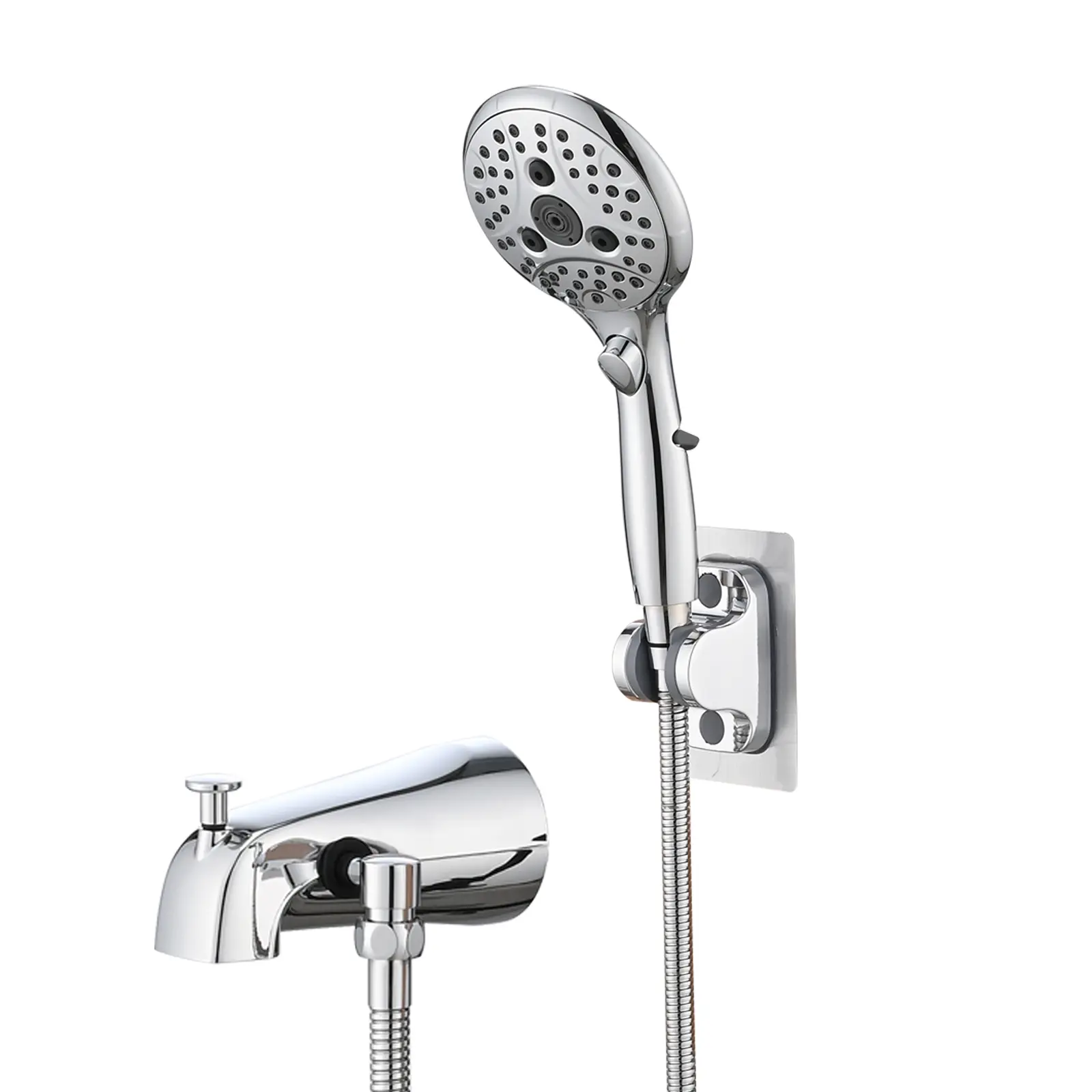 Chrome Finish Lift-Up Diverter Bathtub Faucet, 6-Setting Handheld Shower, Bathroom Shower Equipment (Rough-in Valve Not Included)