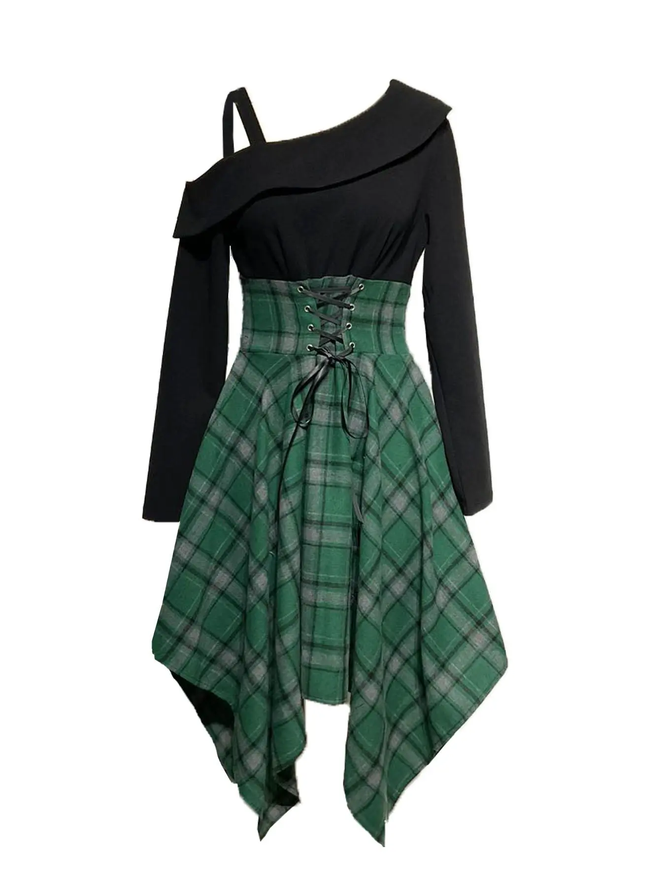 lace up plaid asymmetrical dress Maeve Sleeveless Asymmetric Plaid Mix Midi Dress