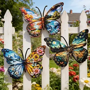 Set of Three Large Iron Butterfly Wall Decorations, Handcrafted Artworks for Outdoor Spaces, No Electricity Required, Ideal for Gardens, Patios and Fence