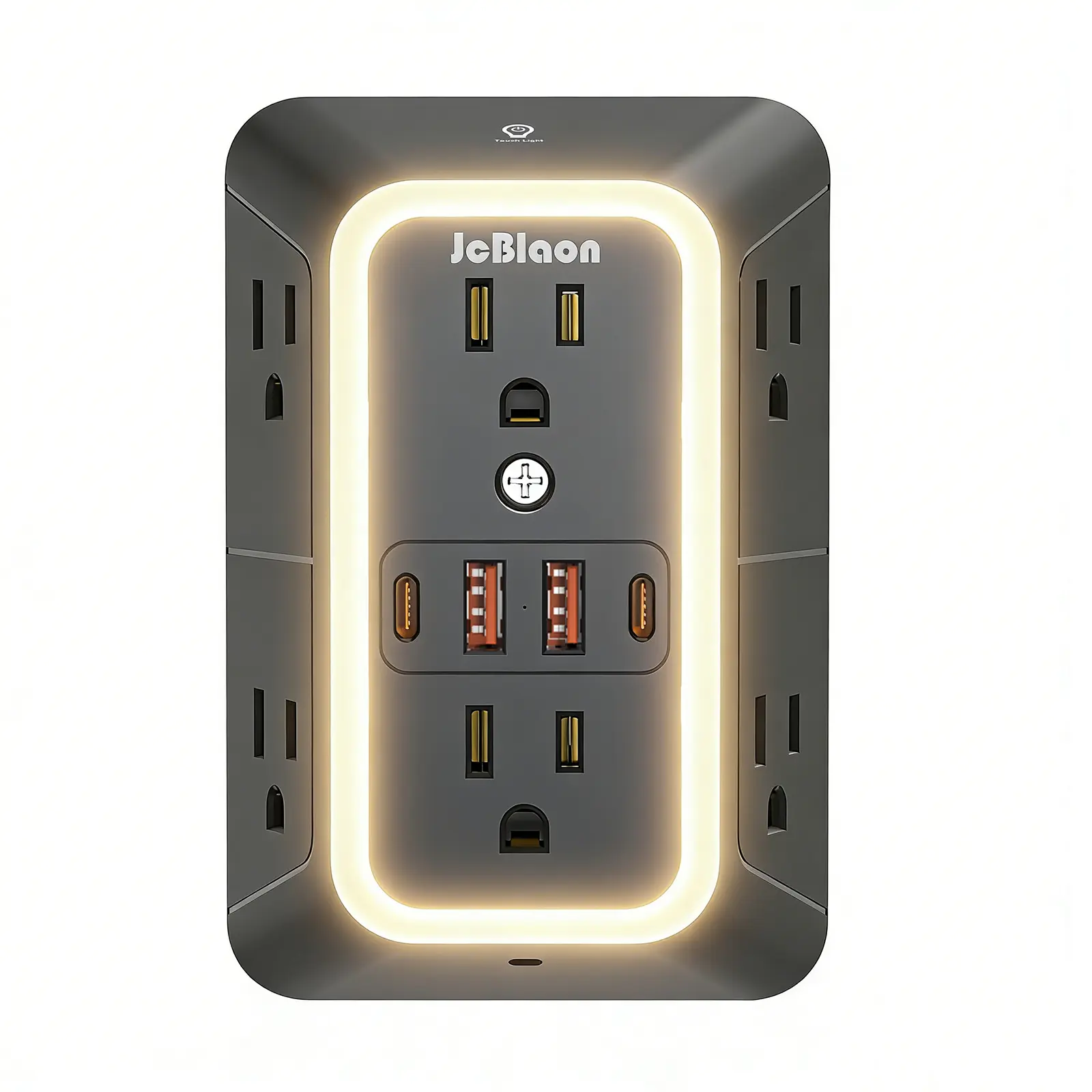 3-Sided Wall Outlet Extender with Night Light - 1050J Multi Plug Outlet Surge Protector ,6 Outlets and 4 USB Ports(2 USB-C), USB Wall Charger for Home Office Dorm Room ( Black）