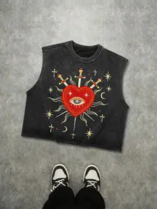 Men's Gothic Graphic Sleeveless Short Tank Top, Street High Street Cut, Pure Cotton Breathable Fabric, Casual Fitted Design, All Seasons Wear