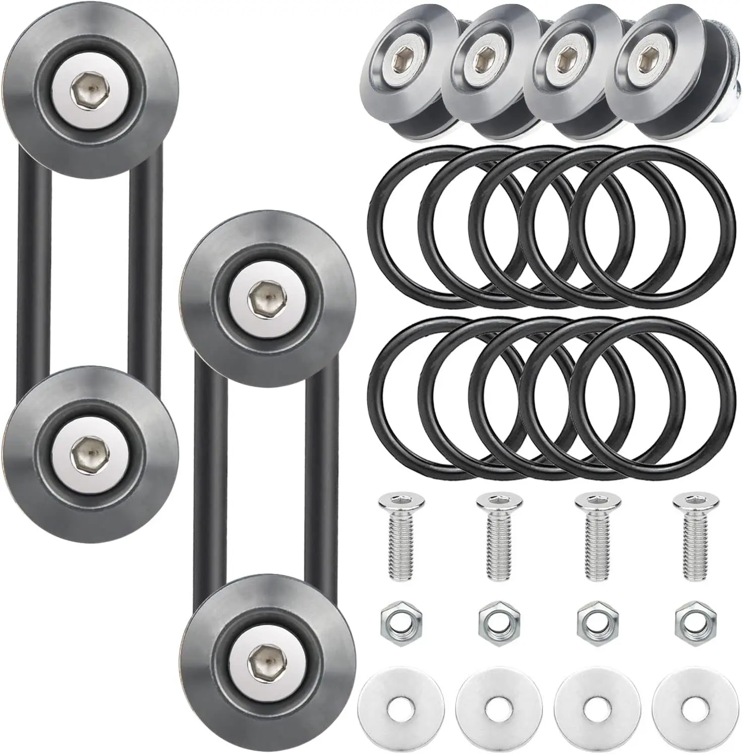 Bumper Quick Release, JDM Quick Release Holders Front Rear Bumper Fasteners Trunk Band Fenders Clip Kits Compatible for Universal Car Bumper (Titanium 4 x Release Tabs 12 x O-Ring Fastener