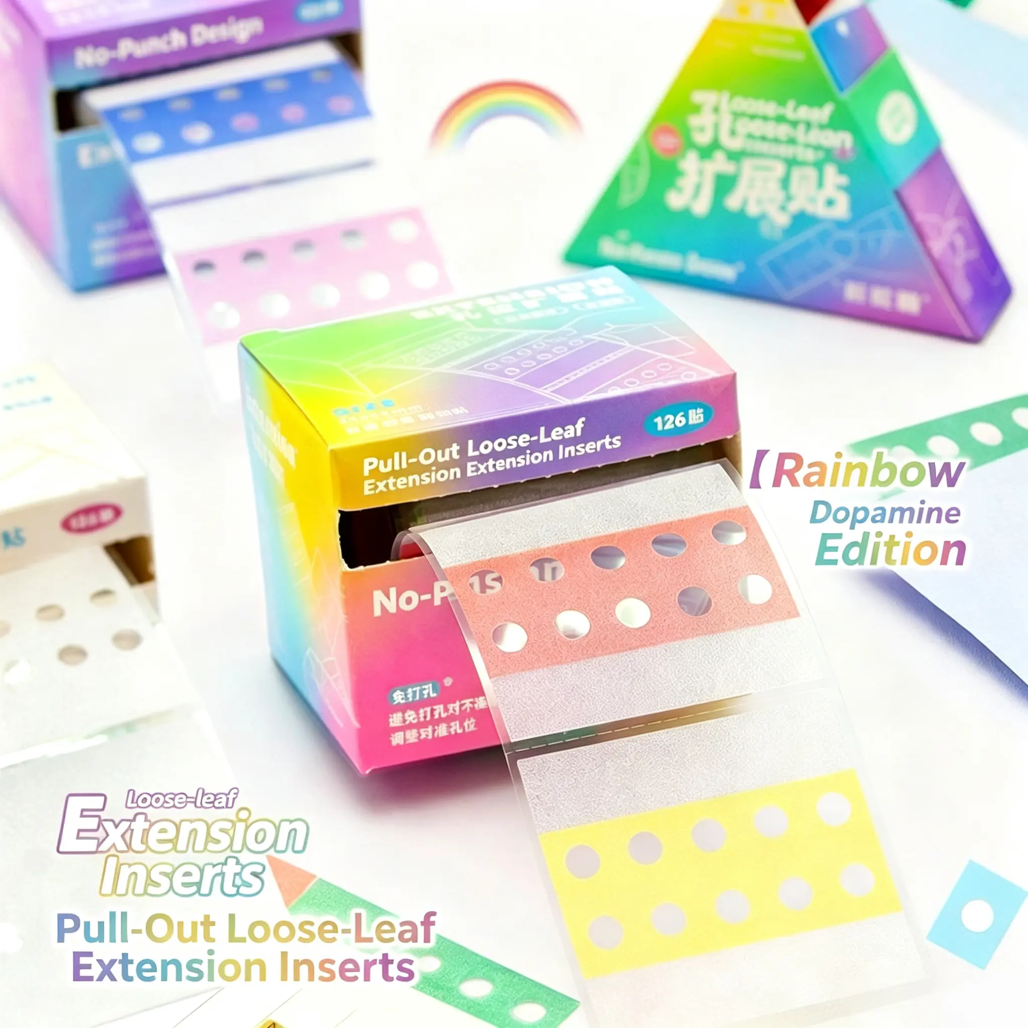 Aesthetic Pull-Out Hole Repair Stickers | No-Punch 1-Hole & 5-Hole Binder Extender Inserts, Self-Adhesive PET Reinforcement Tabs for Notebooks & Planners, Back to School Stationery