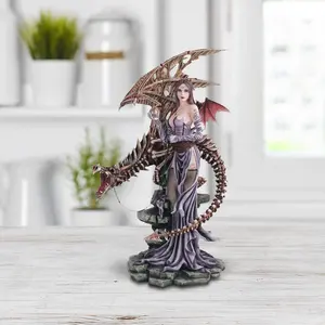 26"H Gothic Fairy with Skeleton Ghost Dragon Statue Fantasy Decoration Figurine Large Sculpture