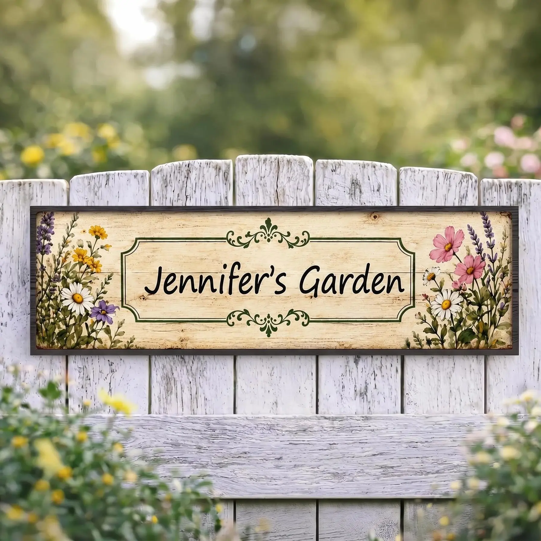 Customizable Retro Floral Metal Garden Sign - Personalized Name Rustic Farmhouse Plaque, Smooth Waterproof Decorative Outdoor Decor, Lightweight Home Supply, Gardener Birthday Gift, Vintage Farmhouse