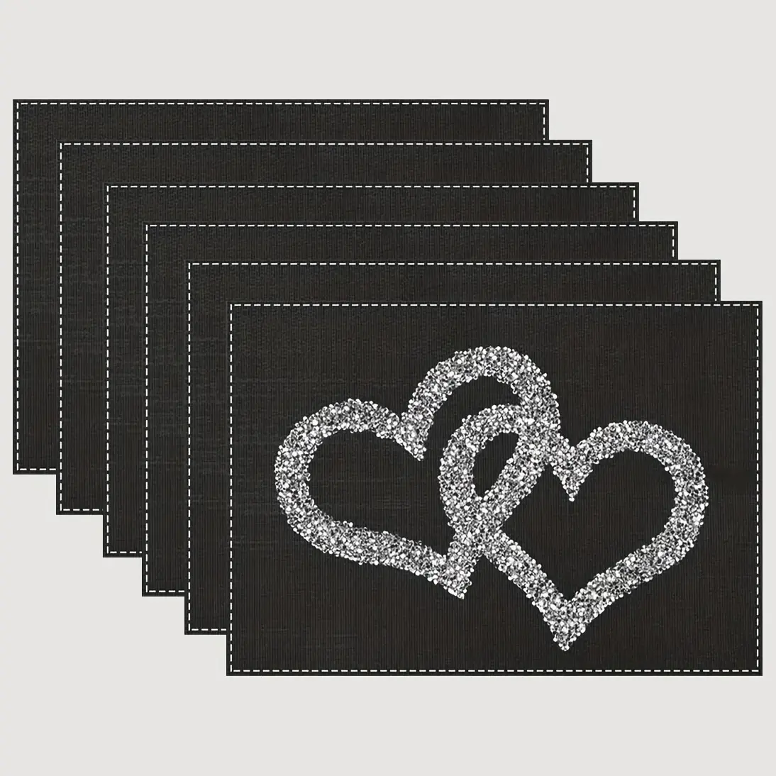 Silvery Glitter Heart-Shaped Diamond Pattern Placemats - 4/6pcs Lightweight Set, 12x18in, Home Kitchen Dining Room Decor for Everyday & Holiday Use
