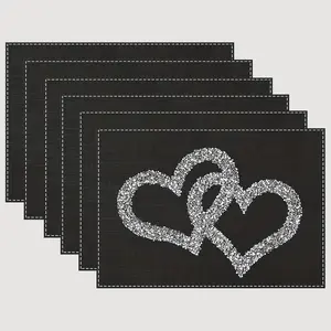 4/6pcs Set silvery Glitter Heart-Shaped Diamond Pattern Printed Placemats, Seasonal Everyday Holiday Decoration Suitable for Home Kitchen Dining Room Party Indoor And Outdoor Decor, 12X18 Inches