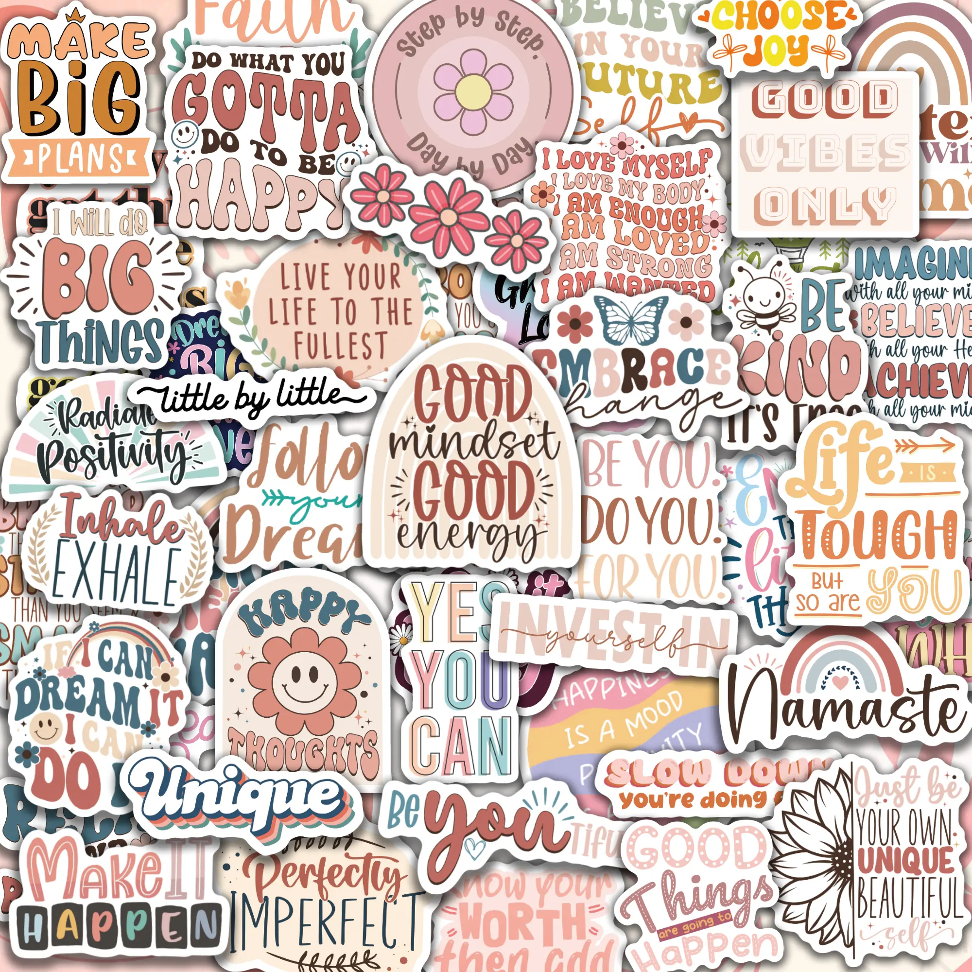 300PCS Motivational Stickers for Water Bottles Laptops, Inspirational Quote Waterproof Vinyl for Journals Cups, Affirmation, Positive Mental Health Boho Stickers for Women Holographic