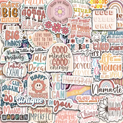 300 Pcs Waterproof Vinyl Boho Stickers - 2-3.3 inches Kids-Safe Labels, Therapist-Recommended Supplies for Planner Notebook, Daily Use to Foster Optimism (Computers & Office for Counselor Support)