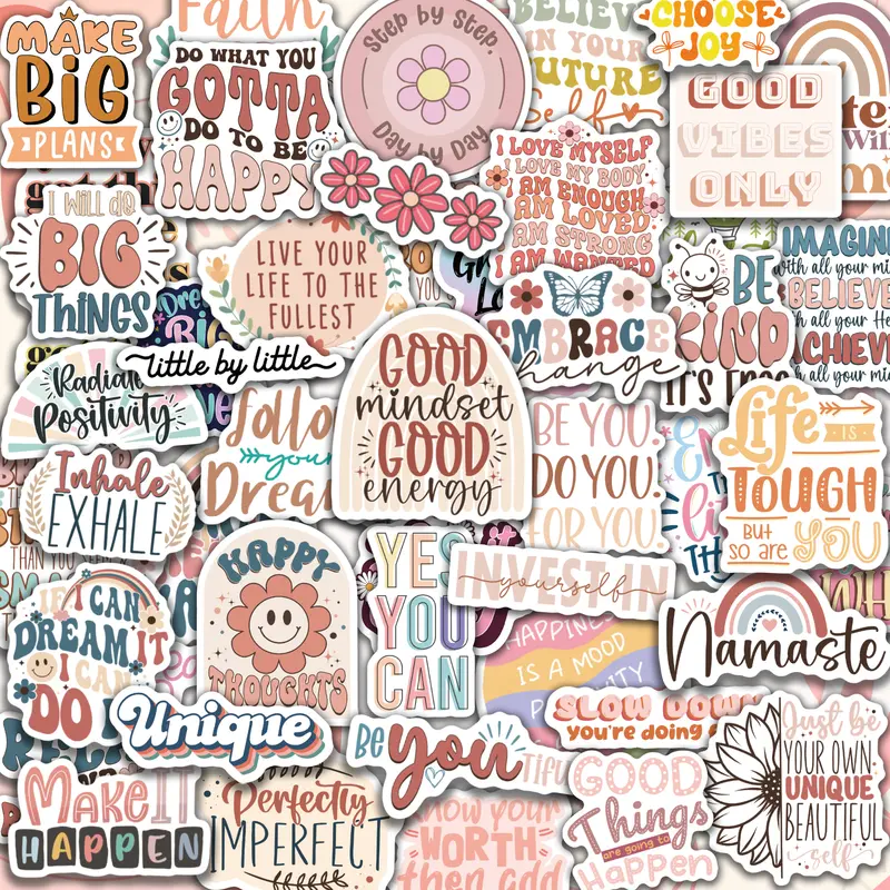 300 Pcs Waterproof Vinyl Boho Stickers - 2-3.3 inches Kids-Safe Labels, Therapist-Recommended Supplies for Planner Notebook, Daily Use to Foster Optimism (Computers & Office for Counselor Support)