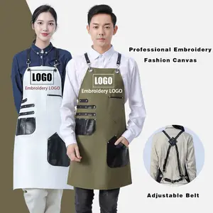 Custom Embroidery Printing Logo Waterproof Kitchen Chef Baking Pockets Adult Restaurant Manicurist Nails Waiter Barbershop Apron