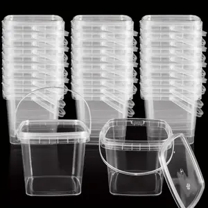 50PCS 10 oz Slime Containers with Lids and Handles, Plastic 300ml Storage Bucket Containers, Clear Empty Slime Buckets for Slime DIY Slime, Art Craft, Pigment, Small Tools, Part Material