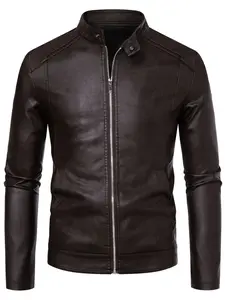 Men's PU Leather Motorcycle Streetwear Jacket Coats, Casual Athletic Jacket, Long Sleeve Stand Collar Retro Vintage Style, Trendy Commuter Outerwear, Suitable for Daily Wear and Cycling