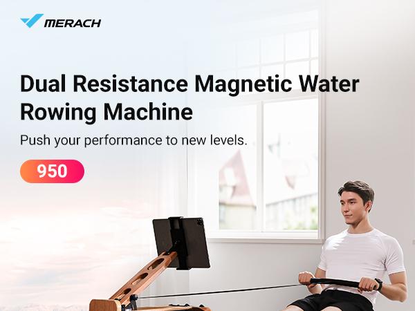 Merach Foldable Wooden Rowing Machine, Water Electromagnetic Rower Machine for Home Use, Patented Space Saver, MERACH Go Technology, TikTokShopBlackFriday