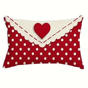 Valentine's Day Pillowcase, 12x20 Inches, Heart and Polka Dot Design, Zippered Cushion Cover, Home and Farmhouse Decor, Modern Style