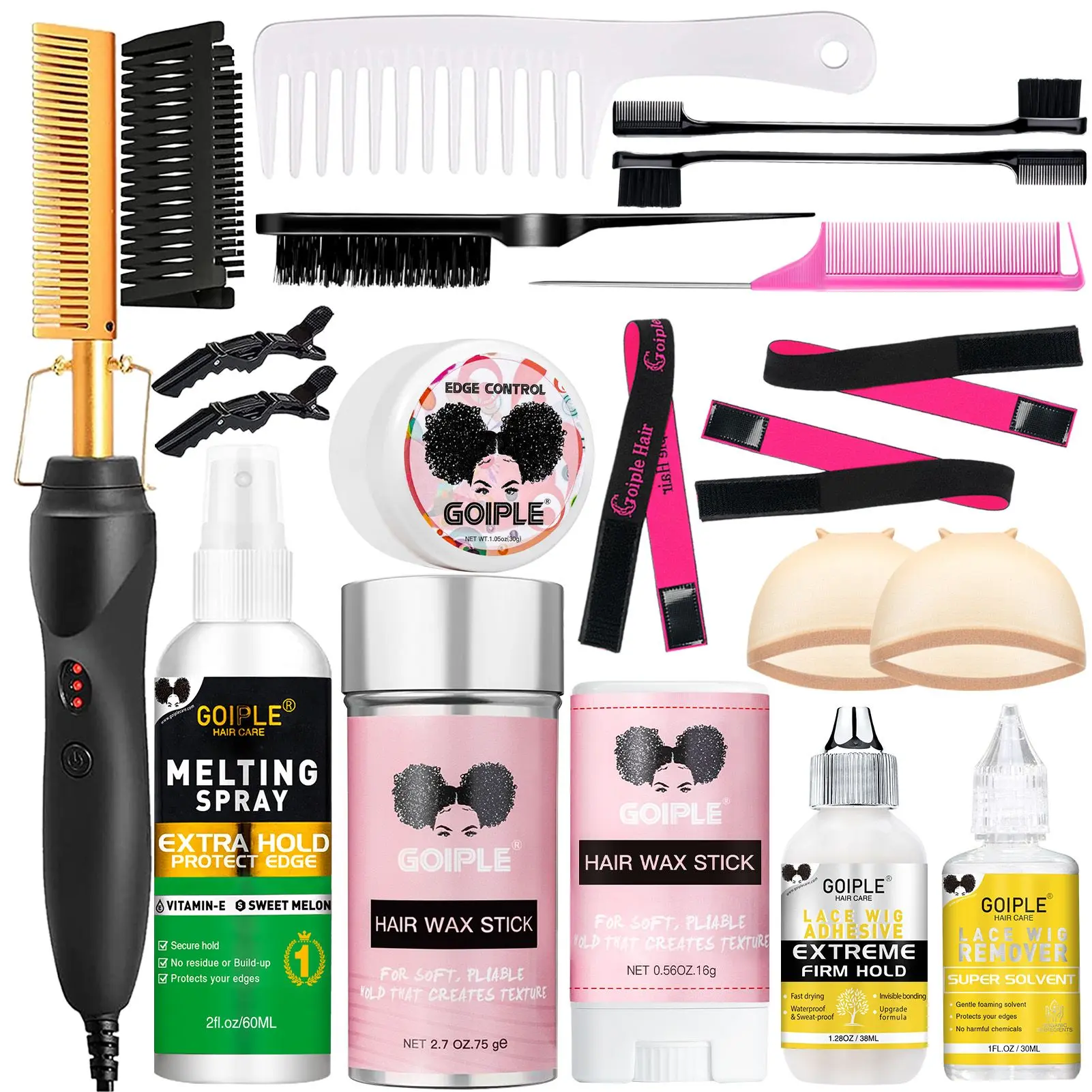 19 Counts Multifunction Hot Comb for Black Hair and Wigs - Electric Hair Straightener, Curling Iron, Styling Kit Portable Curler Salon Gift Hotcomb