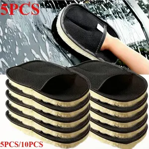 Practical 5/10-Piece Microfiber Wool Car Wash Gloves Soft Lint-Free Non-Scratch Polishing Washing Mitts Thick Absorbent Eco-Friendly Cleaning Cloth Durable Household & Automotive Universal Car Washing Maintenance Accessories