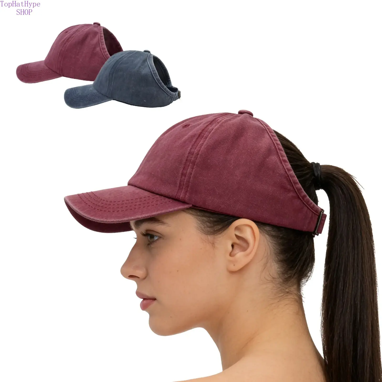 Women's Vintage Washed Half-Top Baseball Cap for High Ponytails, a Stylish and Breathable Sunshade for a Sporty Chic Look, Accessories For Women, Hats For Women