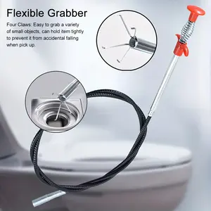 PMMJ 1pc Flexible Grabber Claw Pick Up Reacher Tool (Drain Clog Remove Tool), 63inch/160cm with 4 Claws Bendable Hose Pickup Reaching Assist Tool for Litter Pick, Home And Kitchen Sink, Drains, Toilet