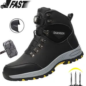 Rotating Button New Safety Shoes Men Anti-smash Anti-puncture Work Shoes Fashion Men Sport Shoes Security Protective Boots Waterproof Boots