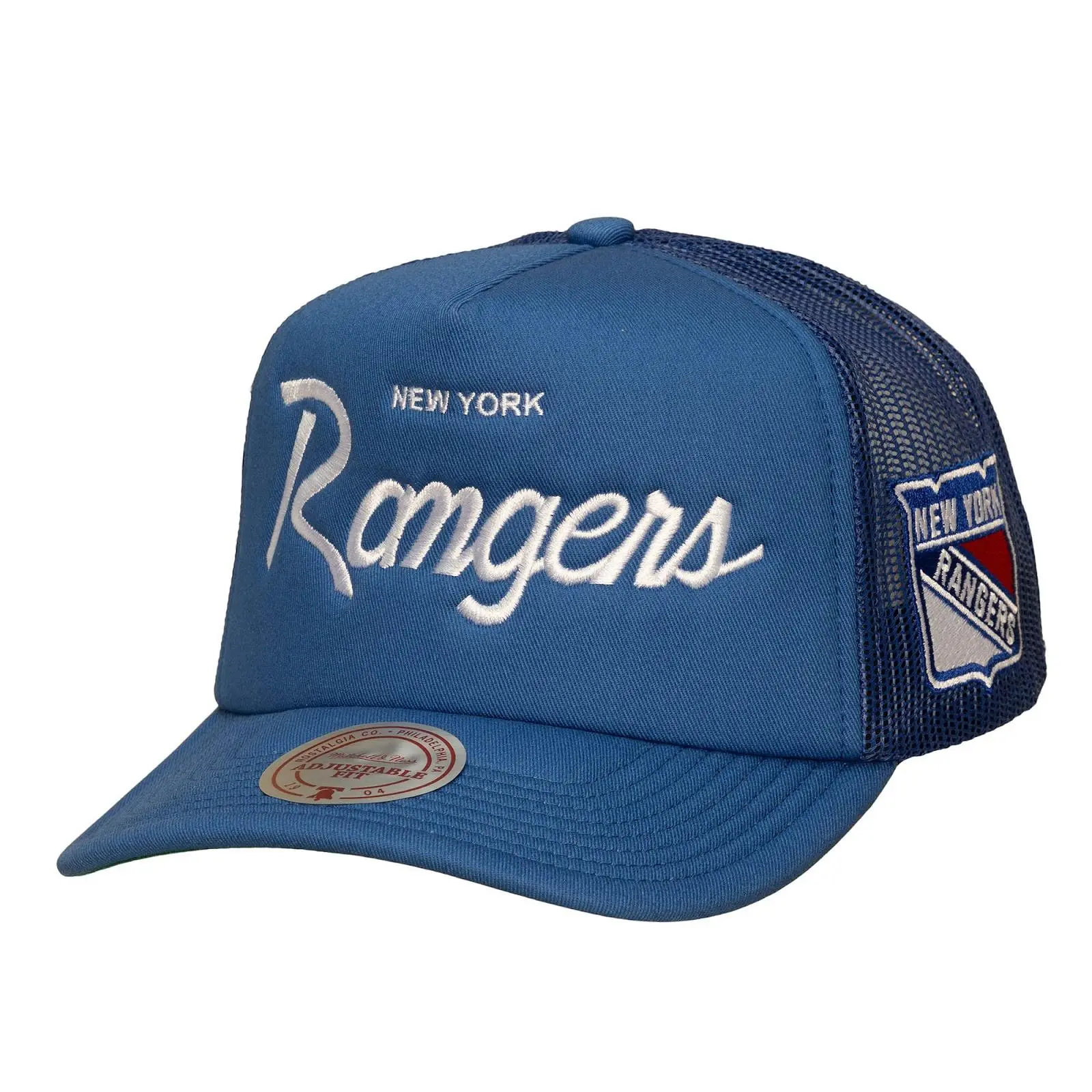New York Rangers Blue Head Coach Trucker Adjustable Hat NHL Throwback Cap Fan Gear Mitchell & Ness
