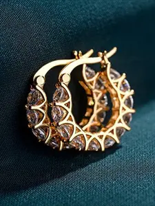 Elegant French Zircon Inlaid Flower Earrings, U-Shaped Ear Cuff, Sparkling Rhinestone Design, Perfect for Parties & Special Occasions