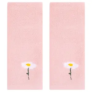 REGALWOVEN Floral Pattern Cotton Hand Towels Flower Embroidered Soft Absorbent Decorative Towel Set for Bathroom (13 x 30 Inch) 2 Pack Pink